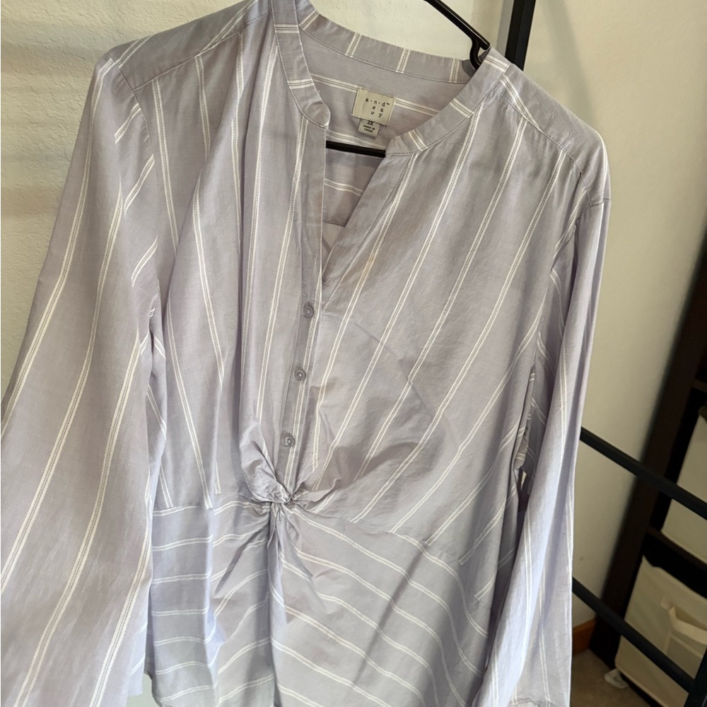 Universal Thread Light Gray Striped Blouse